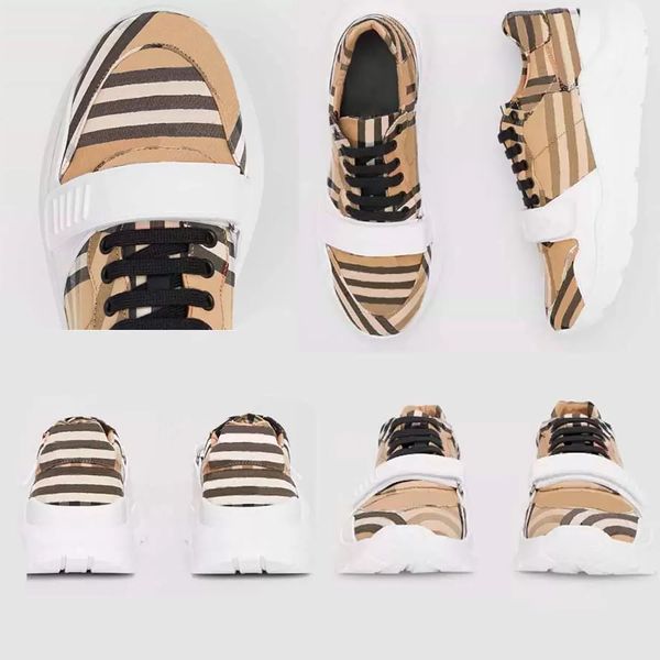 2023 High Quality Designer Sapatos casuais de couro real tênis clássicos de listras Berry Stripes Shoe Fashion Trainer For Man Woman Bur Color Bar Sneakers