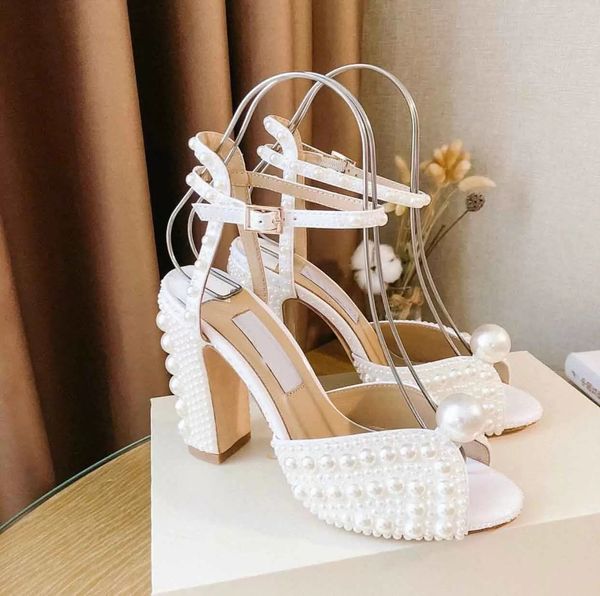 2023 SACARIA Plattform Sandalen Schuhe All-Over Perle Verzierung Frauen Sacora Elegante Braut Hochzeit Kleid Pumps Luxus Marken Dame High Heels