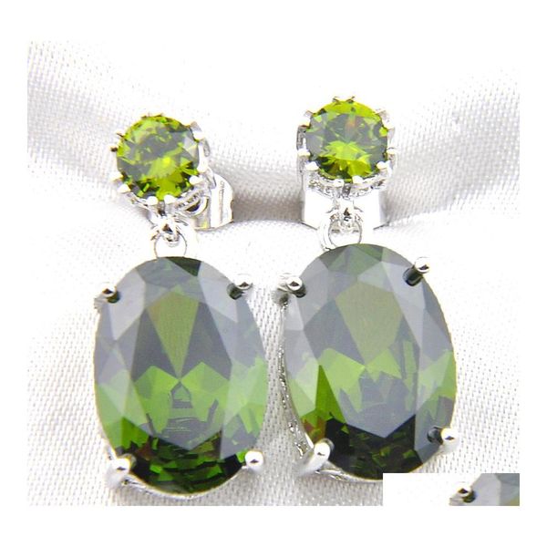 Charm Luckyshine Est Ellipse Green Peridot Gems Crystal Earrngs 925 Sterling Silber Hübsche Geschenke Holiday Party Ohrringe Drop Delivery J Dhxku