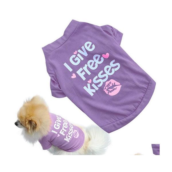 Köpek kıyafetleri 3 renk Pet Kedi Giysileri Yaz Kisses Style Pupppy Doggy Tişörtlü Yelek Kız Damlası Ev Bahçe Malzemeleri Dh4mn Ver