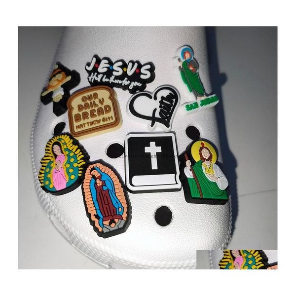 Schuhteile Zubehör Großhandel Religiöse Jesus Gott Jungfrau Heiraten Croc Charms Schnalle Clog Buttons Pins Armband Armband Decorati Dhuaq
