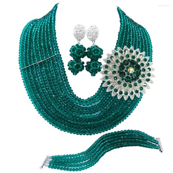 Brincos de colar Set Moda Teal Exército Verde Africano Jóias Jóias Acessórios de Casamento Nigerianos Acessórios 1002