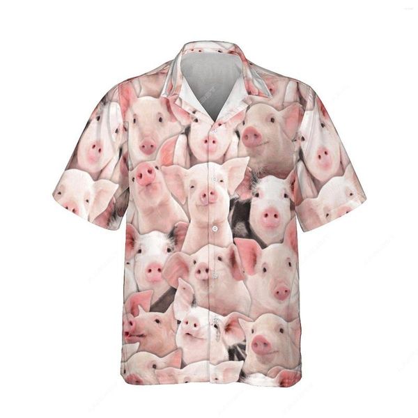 Мужские повседневные рубашки Jumeast 3d Print Lovely Pet Pig Pig Hawaiian Button Room для мужчин Palm Tree Tees Женская блузка уличная одежда эстетика