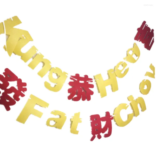 Decoração de festa 1 Set Banner Classic Chinese Happy Year Year Kung Fat Choy Letters Bunting for Outdoor