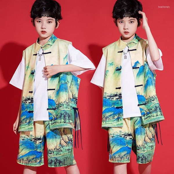 Bühnenkleidung Hip-Hop Kinder Trendige Kleidung Chinesischen Stil Jazz Dance Kostüme Für Kinder Lose Kpop Outfits Mädchen Leistung DQS9837