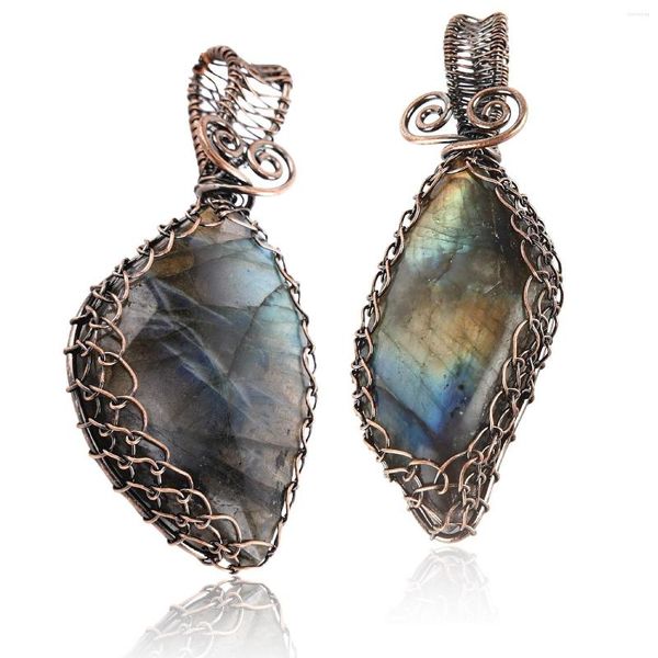 Colares pendentes vintage grey lunstone wire wrap embrulhado irregular mineral Labradorita suspensão energia jóias de quartzo de cristal