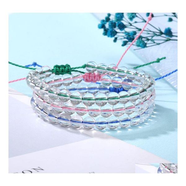 Странство с бисером натуральное камень прозрачное хрустальное стекло браслет с бисером 8 мм прозрачный кварц свободный плетенный бусин дружба для женщин -еврея otbeg