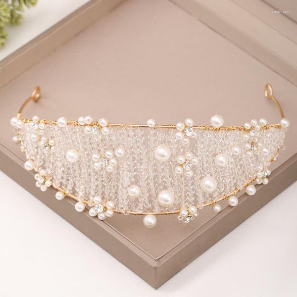 Saç Takıları Lüks Altın Kristal Örgülü Grup Tiaras ve Crown Düğün Headdress Gelin Tiara Aksesuarları