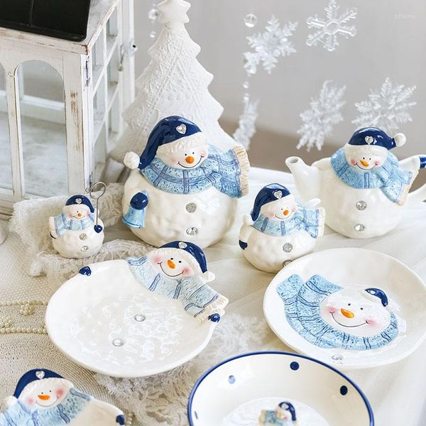 Placas de natal ornamentos de cerâmica fofos tward de lanches decorativos Tule de chá de chá de barragem de garrafas de garrafa de garrafa de neve tableware