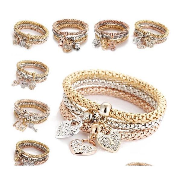 Bracelets de charme 13style Elastic Crystal Bracelet Set Key Key Lock Crown Tree of Life