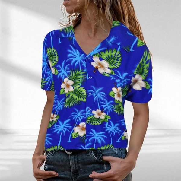 Blusas femininas camisas de camisa havaiana Blusa Funky Frontpockets deixam as primeiras da moda de palmeira elegante e casualwomen