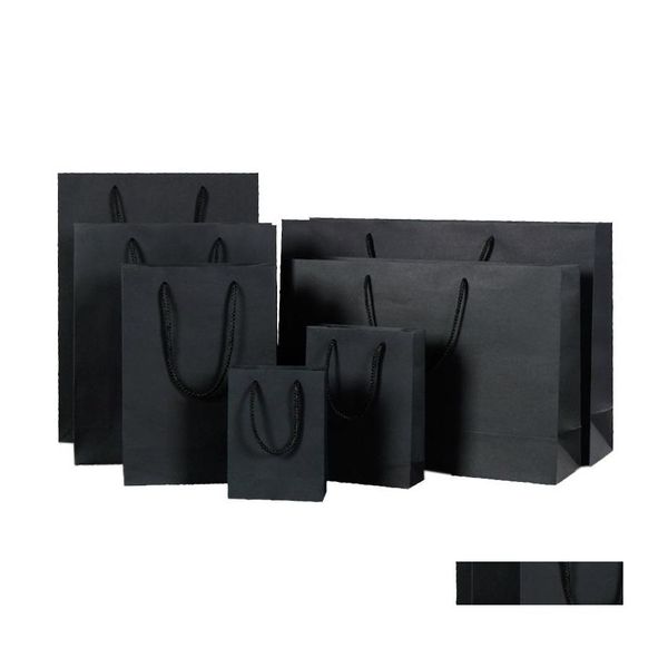 Sacchetti di imballaggio 10 taglie Regalo di sacchetto di carta di colore nero con manico Negozio in magazzino Drop Delivery Office School Business Industrial Dhfkr