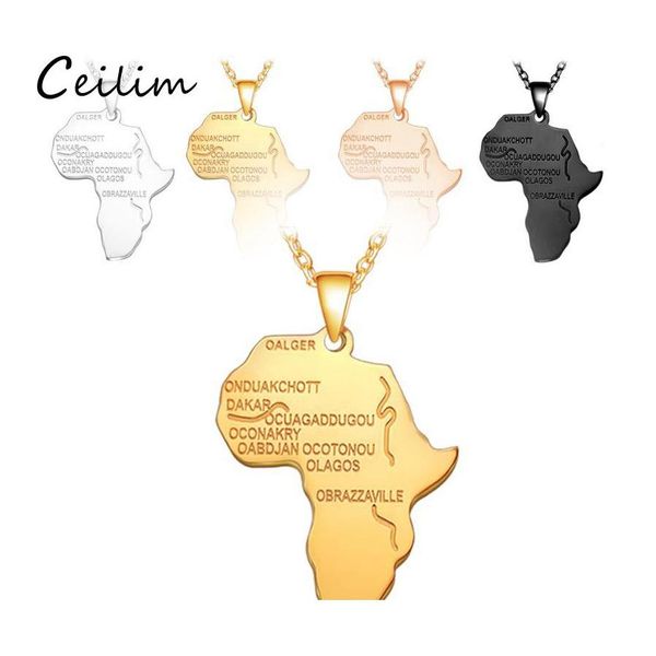 Colares pendentes de aço inoxidável Africa Map Map Chain Gold Color Chain African Hiphop Gifts For Men Mulheres 4 Cores Drop Etiópia De Ottmn