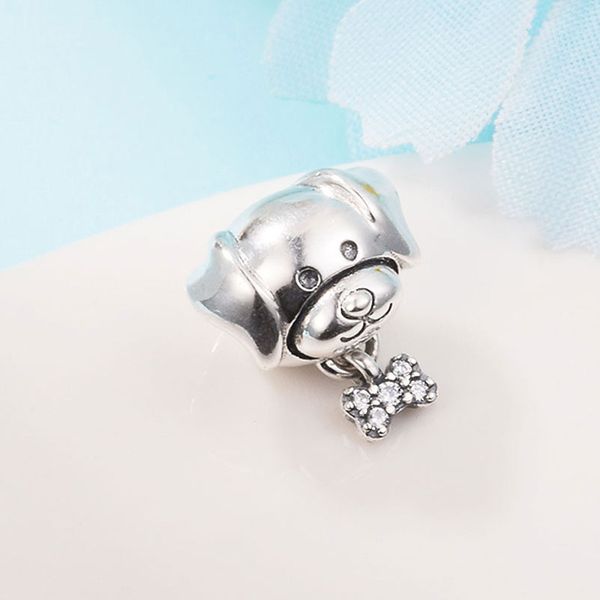 925 Sterling Silver Pet Dog Bone Dangle Bead encaixa em jóias europeias Pandora Style Charm Bracelets