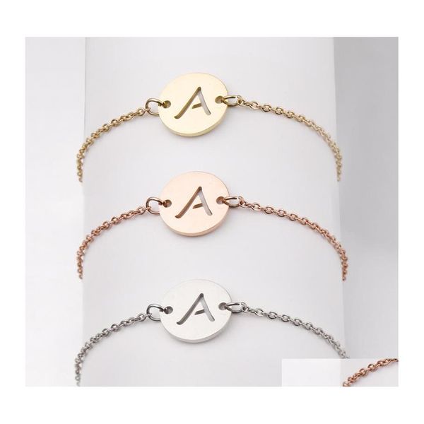 Pulseiras de charme pulseira de aço inoxidável minúsculo az 26 letras inicial para homens homens jóias por atacado entrega otszs