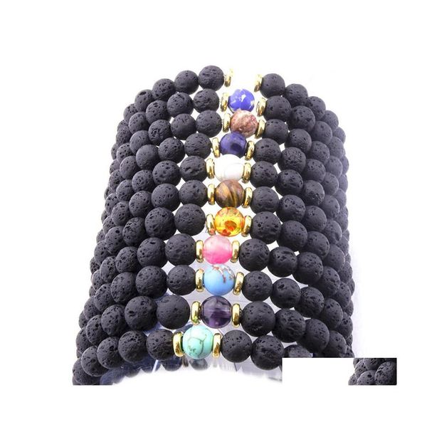 Arti e Mestieri Sier Oro Colore Naturale Nero Pietra Lavica Turchese Occhio di Tigre Bracciale Vaolcano Aromaterapia Diffusore di Olio Essenziale Dhwe7