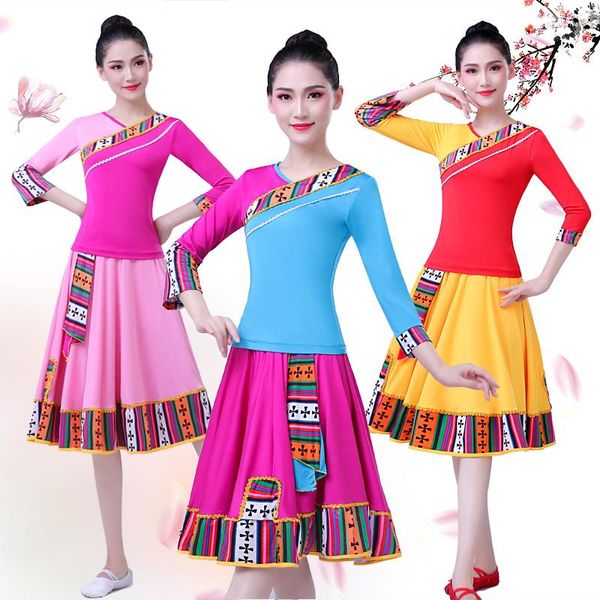 Abbigliamento da palcoscenico Costumi di danza tibetana per adulti Femmina Yang Liping Gege Piazza Minoranze etniche Grande gonna altalena