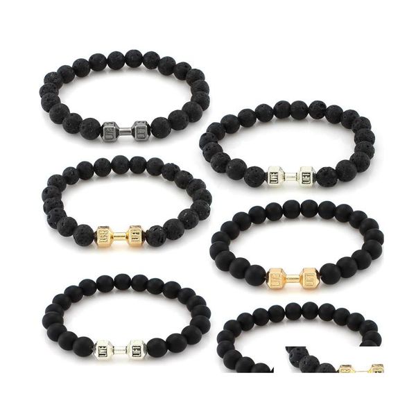 Braccialetti con ciondoli Fitness Bilanciere Bracciale con manubri Pietra naturale Braccialetto per donna Uomo Olio essenziale Diffusore Gioielli Palestra Yoga B337S F Dhmu2