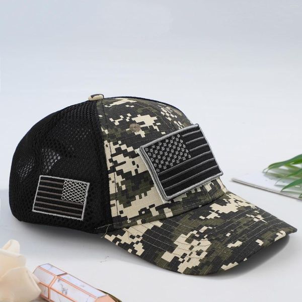 Berretti Independence Day Camouflage American Flag Cap Men Patch Ricamato Mesh Cappellini snapback da uomo Hip Hop Escursionismo all'aperto 2023