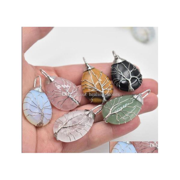 Charms Natural Stone Crystal Tree of Life Pingents Roses Quartz Wire embrulhado jóias da moda Fazendo jóias de entrega por atacado DHLZ8