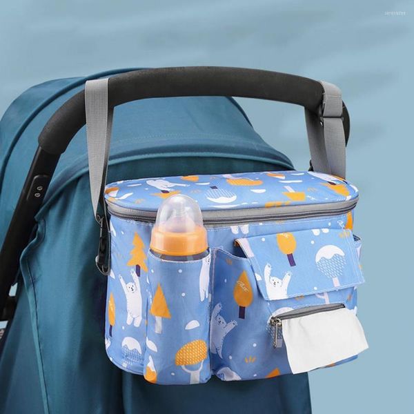 Akşam çantaları bebek arabası organizatör çanta su geçirmez naylon büyük kapasiteli şişe tutucu cep mumya bez bebek bezi gezi için