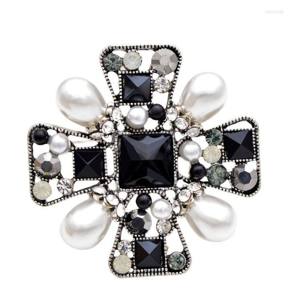 Broches CINDY XIANG llegada perla Cruz barroca para mujer accesorios de moda abrigo joyería Color negro regalo de boda