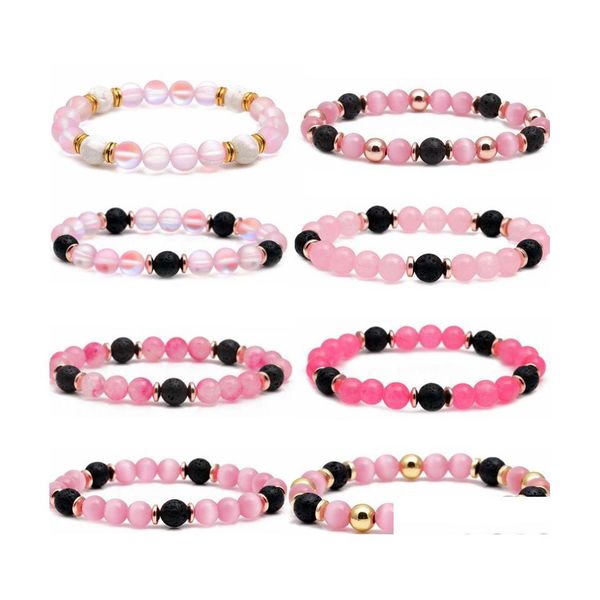 Bracciale con perline in pietra di quarzo rosa con perline di vetro opale rosa per braccialetti con consegna a goccia di gioielli da donna Dhycu