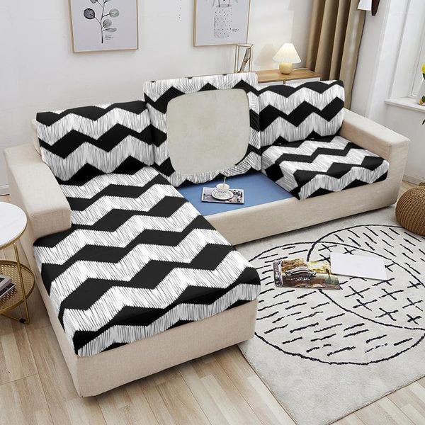 Крышка стул Черно -белые полосы диван диван подушка для сиденья чехла решетчатая пласка