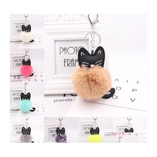 Chave anéis 8cm Bola de pele artificial para mulheres 15 Estilos Soft Fuzzy Animal Cat Pompom Keychains Bag charme jóias de moda pendente