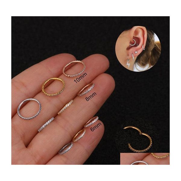Dangle Chandelier 6/8/10Mm Small Cz Zircon Hoops Earrings Stainless Steel Jewelry Gold Plated Hie Hoop Earring For Women A59Z Drop Dhxrt