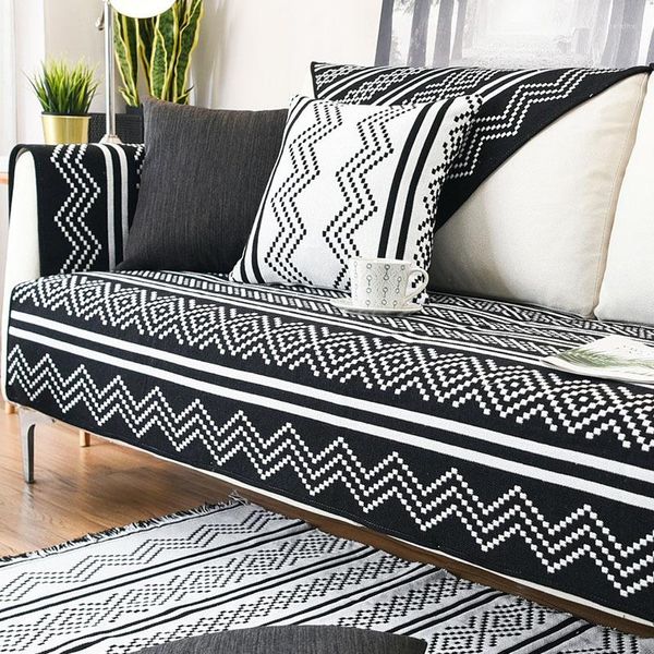 Stuhlabdeckungen Slippcover Sofa Couch Handtuch Schwarz Weiß Stripped Sektion Love Seat Patio Möbel Home Textile