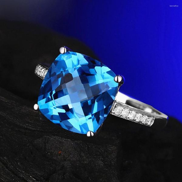 Toca de cluster azul cristal aquamarina topázio gemia de diamantes para mulheres brancas de cor de jóias de cor prata de ouro branco bijoux bague