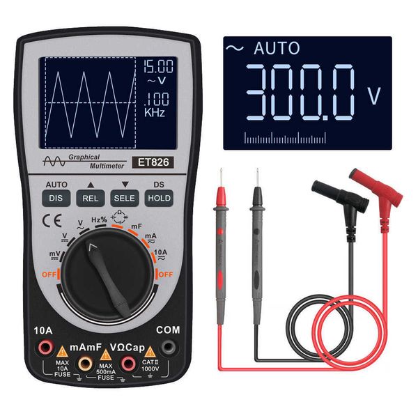 ET826 Çok Fonksiyonlu Dijital Multimetre Osiloskop DC/AC Akım Voltaj Direnci Kapasitans Test Cihazı 128x64 LCD Ekran