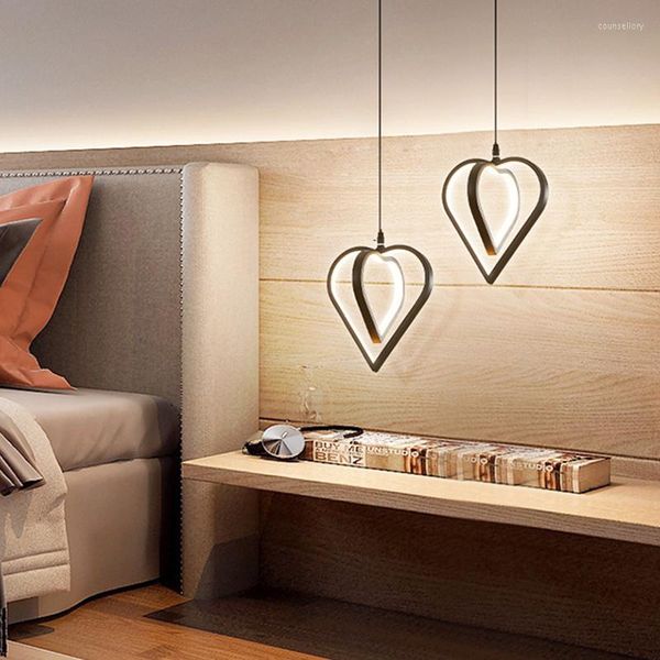 Kolye lambaları Siyah Beyaz Yatak Odası Kalp Şeklinde Uzun Çizgi Ortam Işık İskandinav Ev Dekoru Başucu Masa Süspansiyon