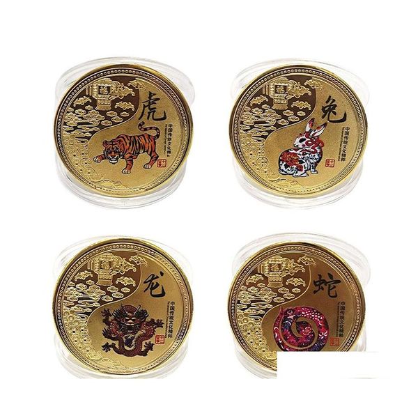 Другие искусства и ремесла 12 цветных животных китайские зодиаки Коллекционные монеты для удачи сувениры золотой монеты талисман домашний декор год 2023 г. Gi Dowa