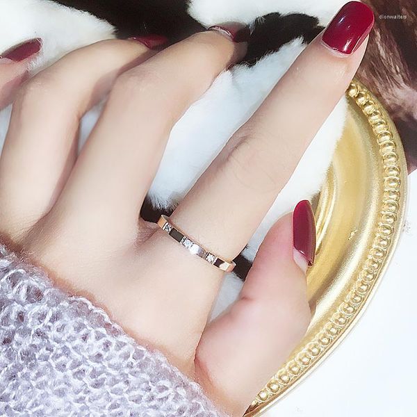 Anéis de casamento yun ruo moda 3 zirconia anel de incrustação casal rosa cor de ouro rosa mulher de aniversário festas de titânio jóias de aço nunca desaparecer