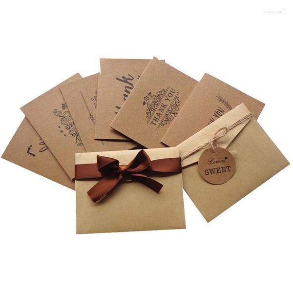 Embrulhado de presente 6pcs/conjunto em branco obrigado kraft papel cartões de papel Nota envelopes saudação convite casamento obrigado aniversário