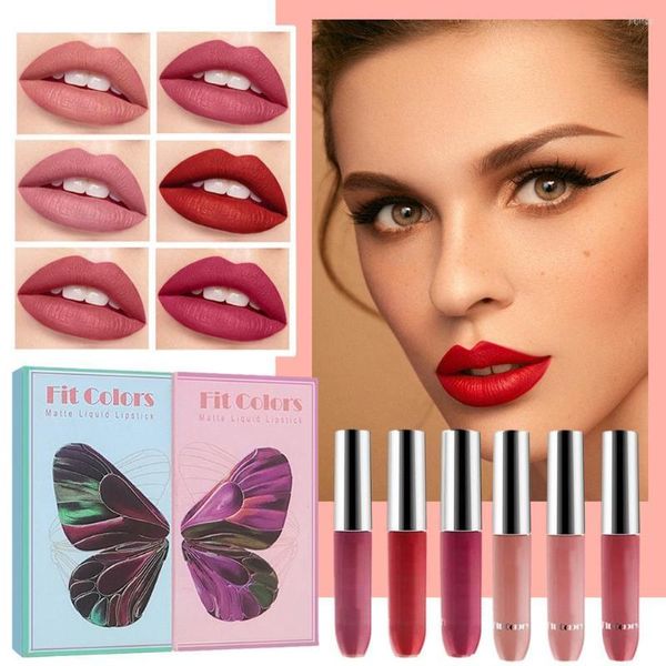 Lipgloss 3 Farben Flüssiger Lippenstift Set Non Stick Cup Butterfly Case Matte Sexy Red Makeup Frauen Kosmetik Geschenkbox