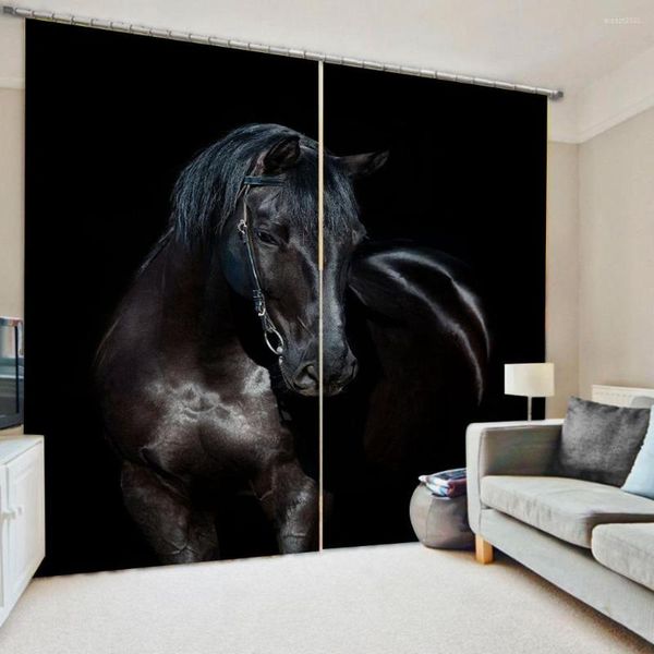 Cortina de cortinas de cavalo preto Blackout 3D para sala de cama cortinas de roupas de cama cotinas para sala