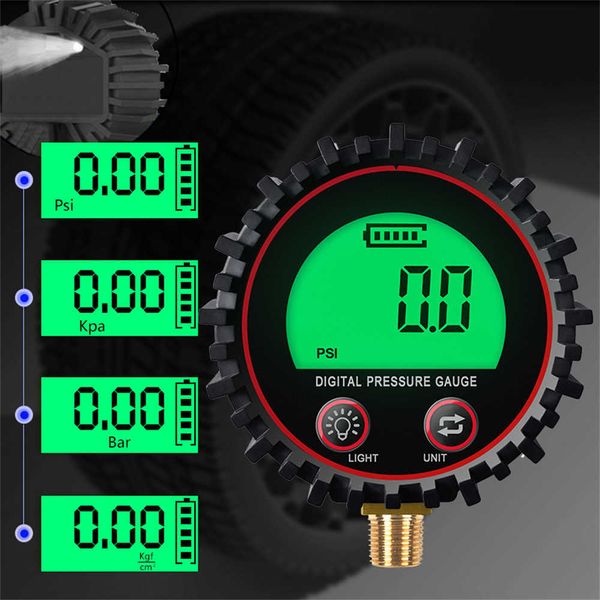 Indicatore di gonfiaggio della pressione dell'aria dei pneumatici per auto digitale Display LCD Retroilluminazione a LED Monitoraggio dell'inflazione del tester del veicolo