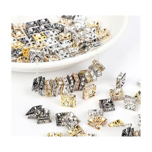 Crimp End Beads 50Pc / Lot 6Mm 8Mm 10Mm Ab Colore strass a forma di sfera in metallo sciolto cristallo per gioielli che fanno accessori fai da te 202203 Dhz8M