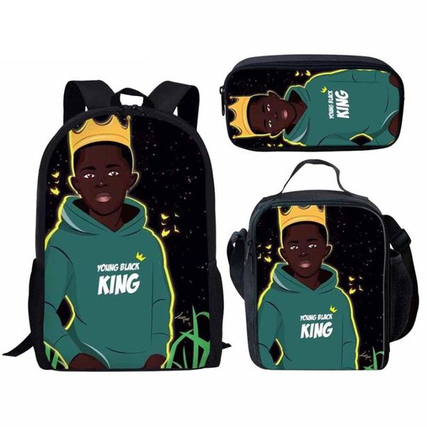 Backpack Kawaii Juventude Africano Black Boys 3pcs/Conjunto 3d Imprimir Student Bookbag Travel Laptop Daypack Lunchats Lunchs Casebackpack