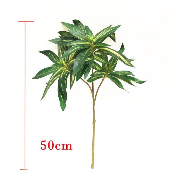 Flores decorativas grinaldas de 50 cm de bambu tropical de 50cm de ramo de palmeira artificial Plantas falsas folhas de seda planta hidropônica altura em vasos para casa D