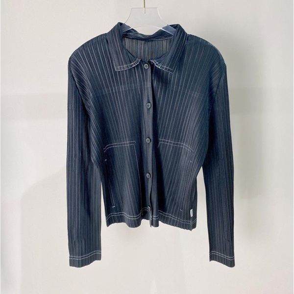 Женские блузкие рубашки повседневная джинсовая ткань на лето 2023 г. Мияк складывает модные свободные плюс плюс