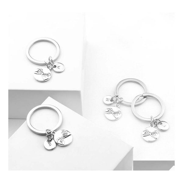 Charms Fai da te Az Lettera Portachiavi Pl Gancio Portachiavi tondo Creativo 26 Alfabeto iniziale Semplice Sier Coppia Divertente San Valentino Jewerly Dh3Fy