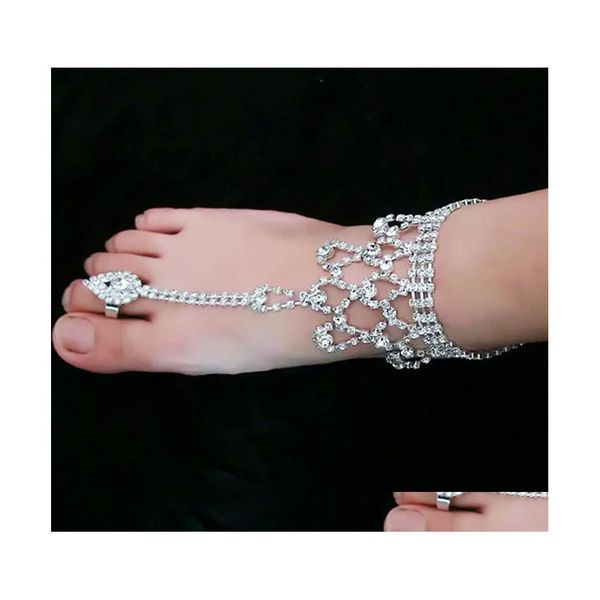 Hakemler moda kadınlar ayak mücevher plajı düğün beyaz kristal rhinestones sandaletler için gelin aksesuarları için drop dağıtım otnyq