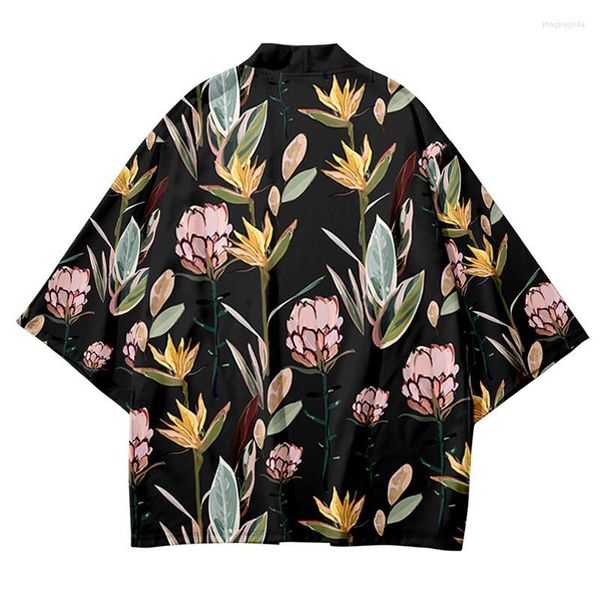 Roupas étnicas de 3 a 14 anos crianças Kimono yukata preto verde meninos florais/meninas cardigan haori harajuku camisa japonesa roupas para crianças roupas