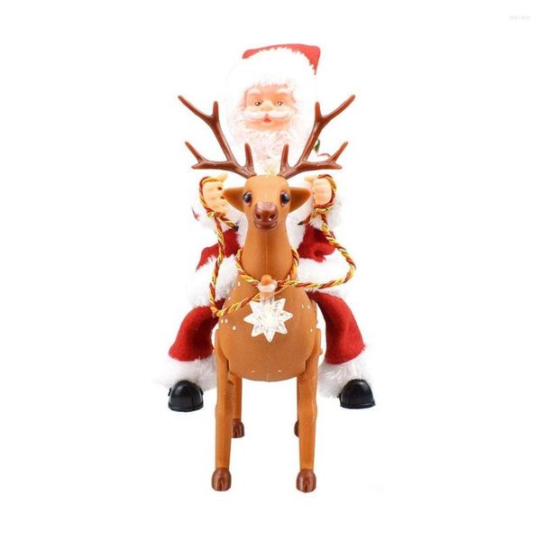 Decorazioni natalizie Musica creativa Bambola danzante Babbo Natale elettrico Cavalca cervi Giocattoli Figurine Ornamento Decorazione Regali