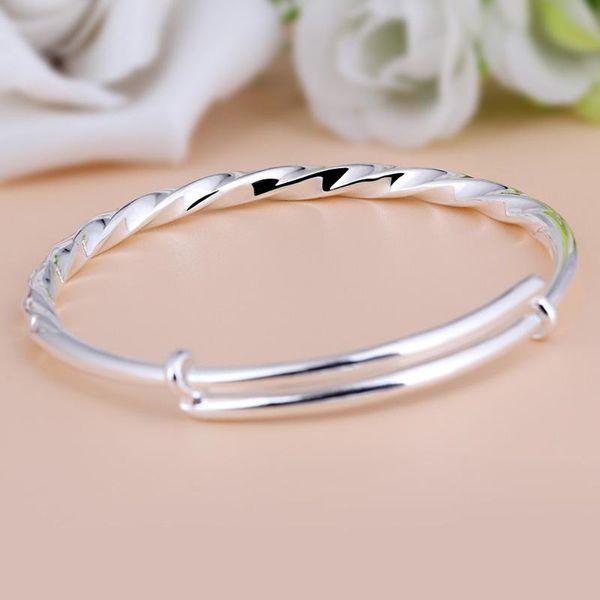 Bangle YJ-B-S307 Fashion S990 Bracciale d'argento Full Silver Simple Pull-Pull Regolazione Pure Bangles Ornamenti per le mani femminili