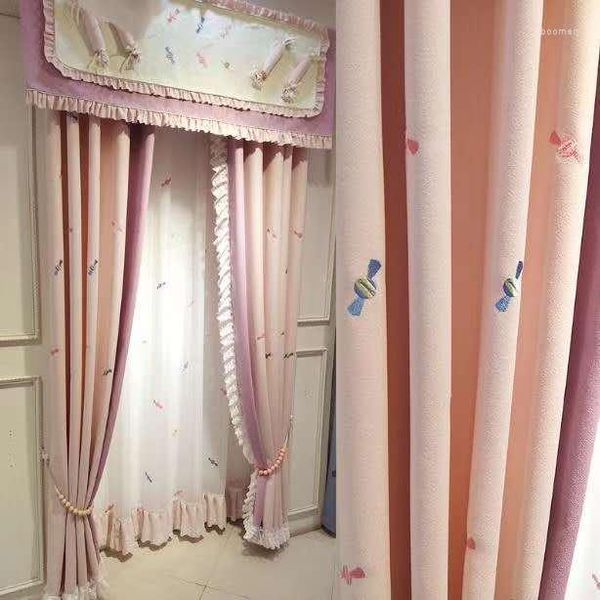 Tenda Rosa Con Motivo Caramella Tessuto Ricamato Camera Dei Bambini Camera Da Letto Delle Ragazze Finestra Personalizzazione Tende Per Soggiorno